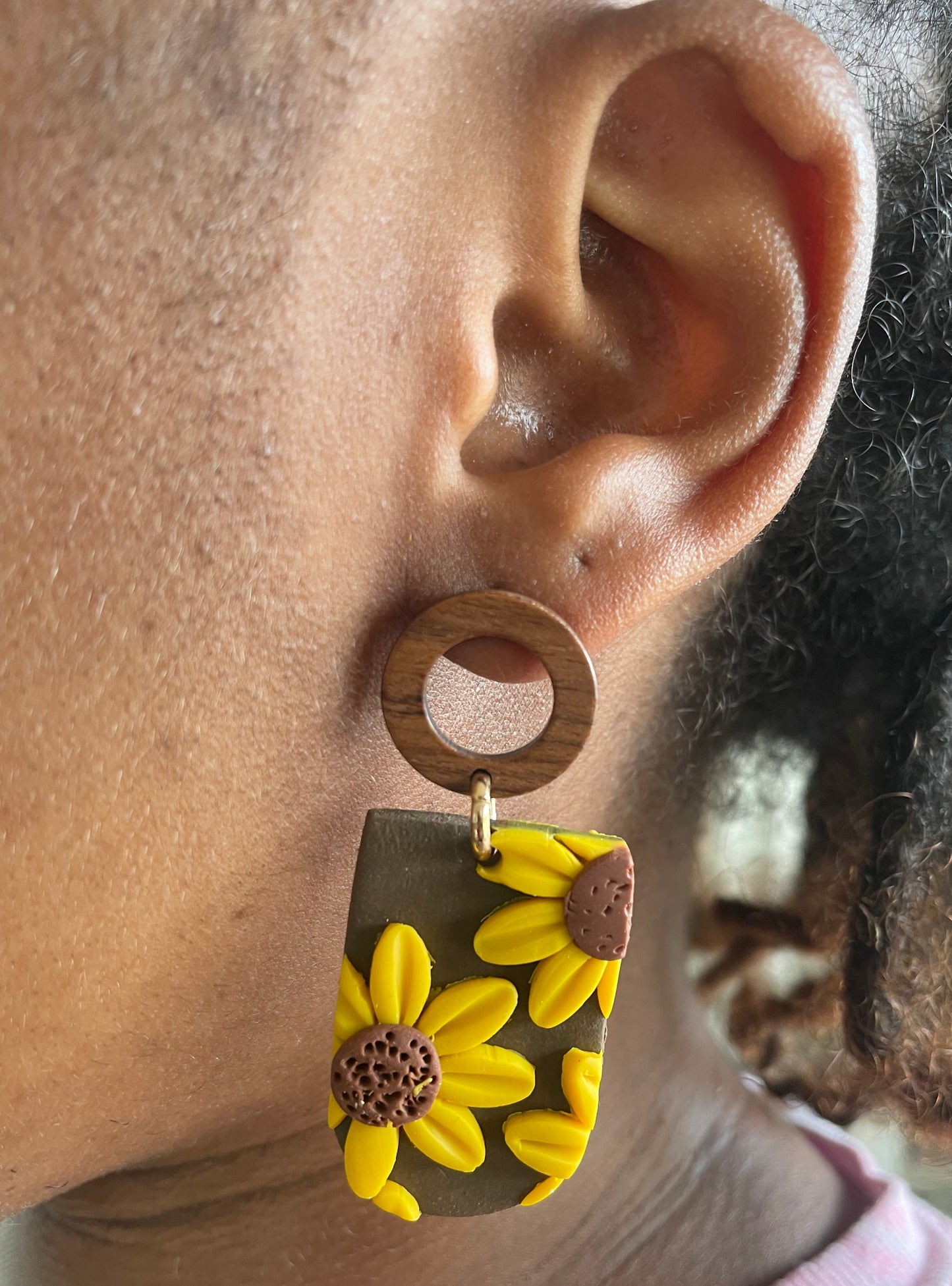 Brown circles sunflower Fall Earrings  1955