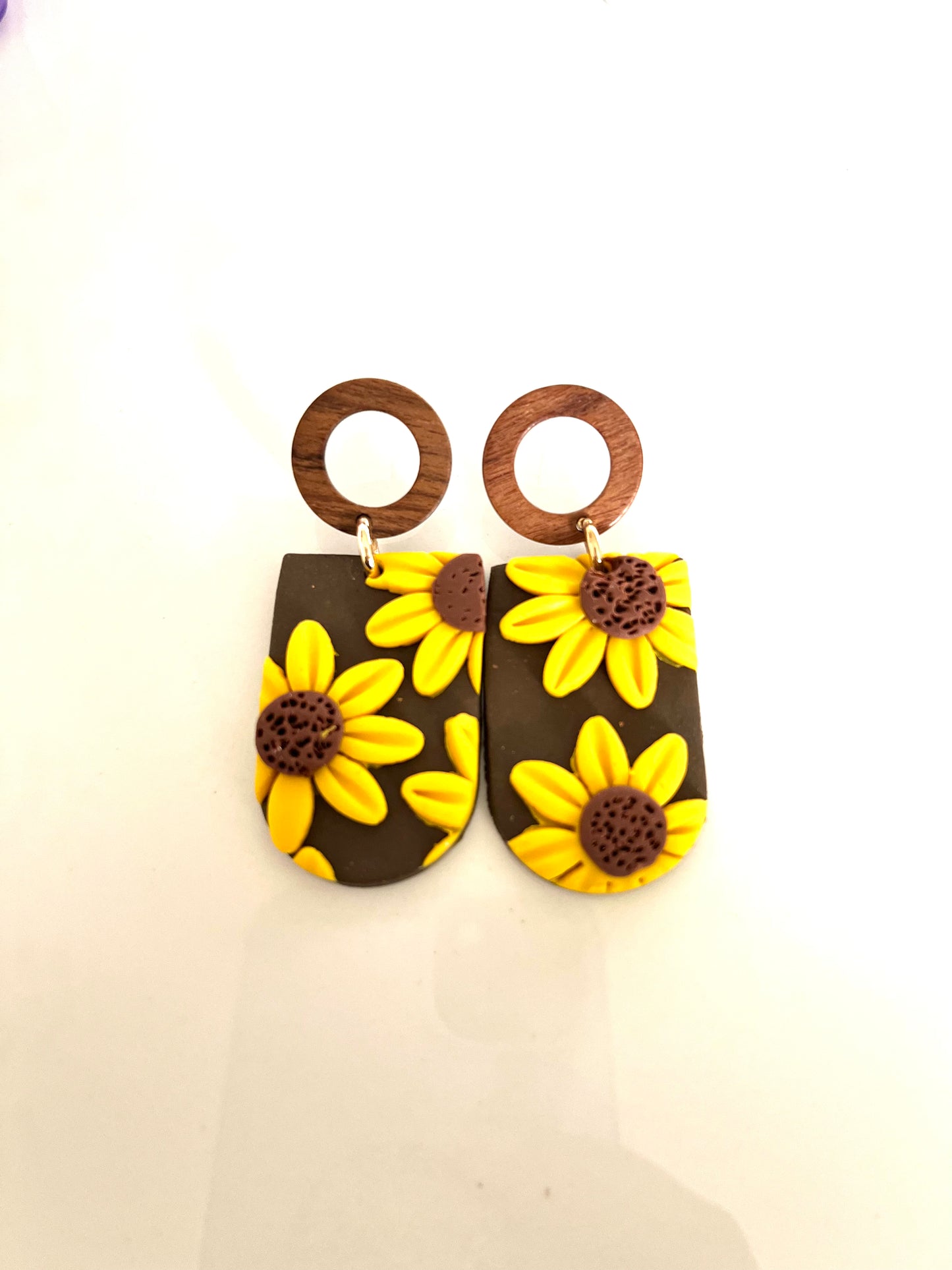 Brown circles sunflower Fall Earrings  1955