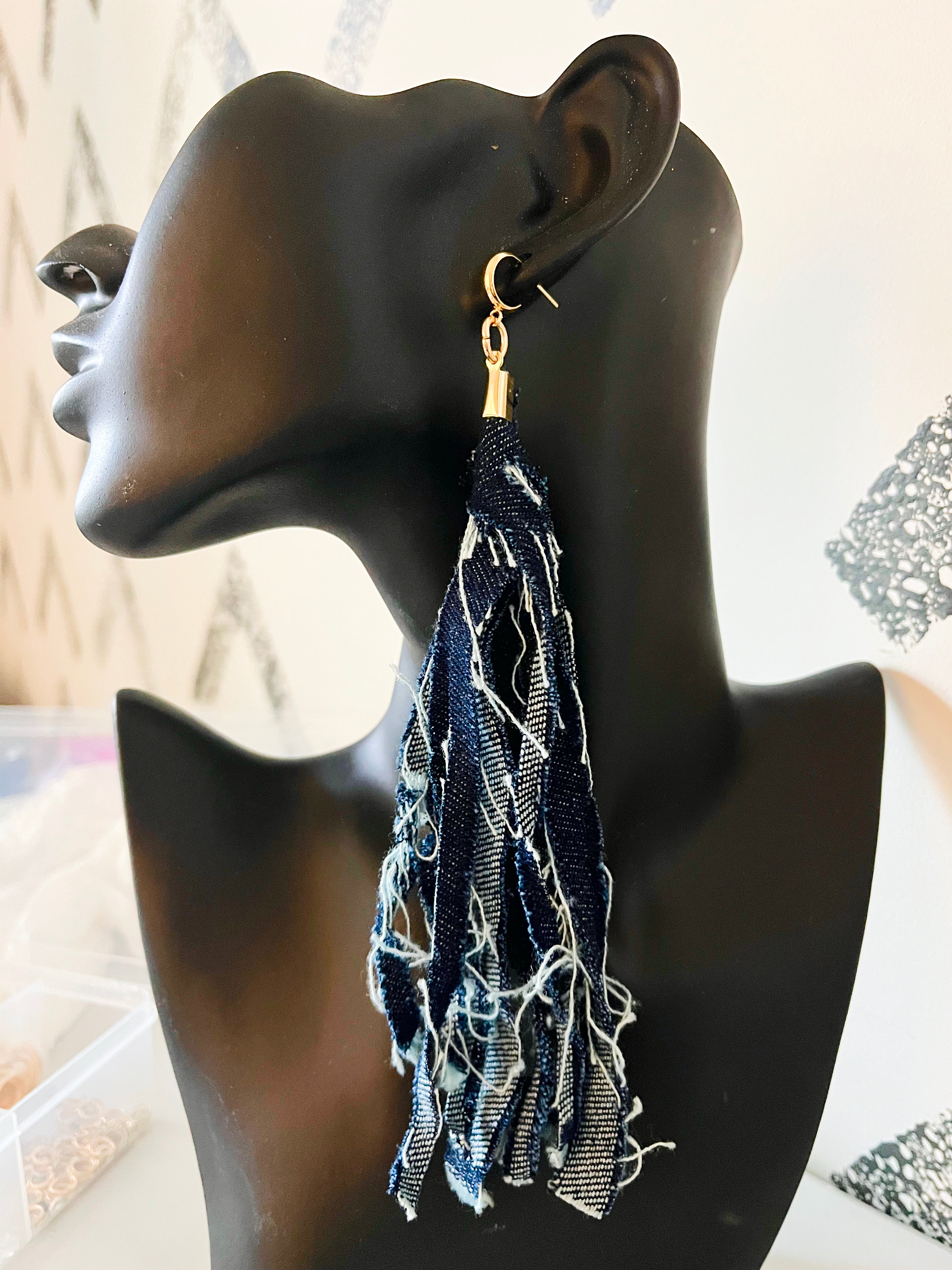 Denim Blue Earrings, Macrame Feather Earrings, Leaf Earrings, Light Cotton  Earrings, Boho Earrings, Hippie Earrings, Fringes - Etsy Norway